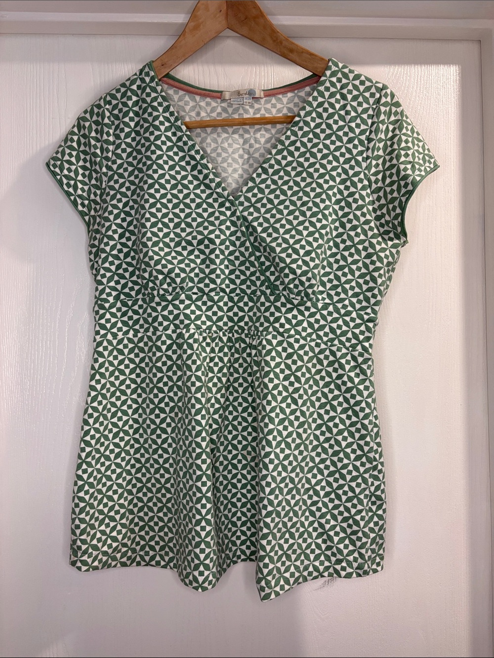 Boden Green Geometric Wrap-Front Women's Top. Size 8R